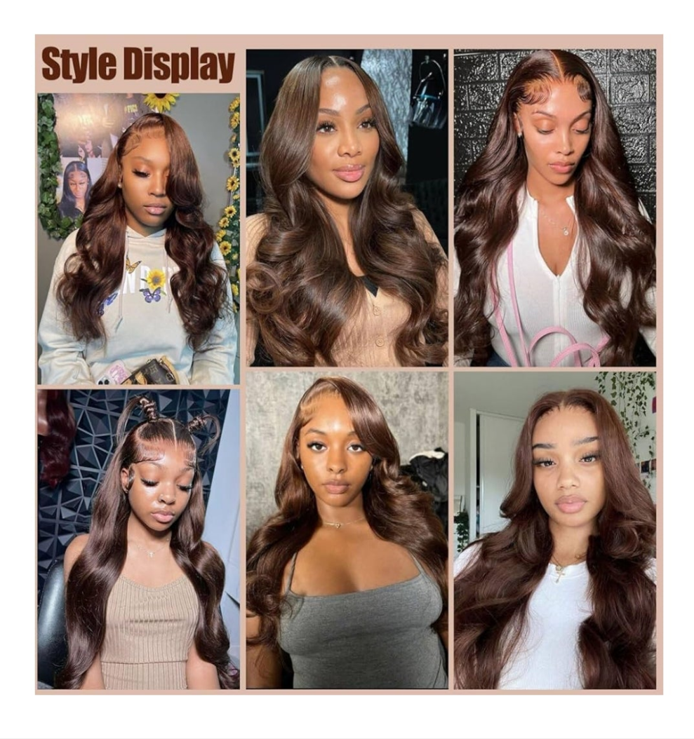 30 Inch Chocolate Brown Lace Front Wigs Human Hair Pre Plucked 13X6 Body Wave HD Lace Frontal Wigs 180% Density Brown Wig Human Hair for Women Glueless Wigs