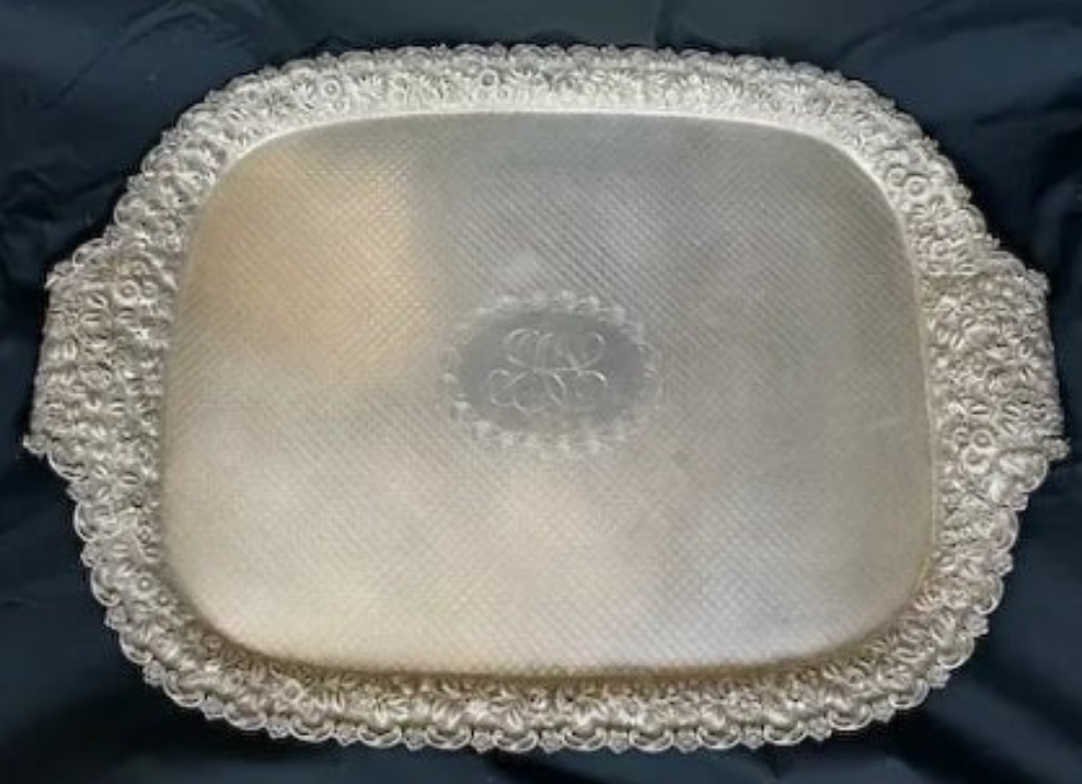 Sterling Silver Repousse Tea Service 7 Piece Set w/Tray A.G. Schultz