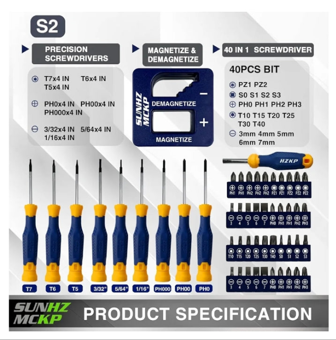 SUNHZMCKP Magnetic Screwdriver Set 66-Piece, S2- Alloy Tool Steel, Includes Slotted/Phillips/Torx Mini Precision Screwdriver, Replaceable Screwdriver Bits With Sturdy tool box