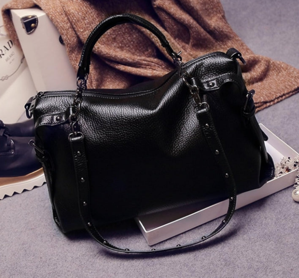 Pu Leather Cross Body Silvery Rivet Studded Shoulder Nightclub Hobo Handbag for Lady