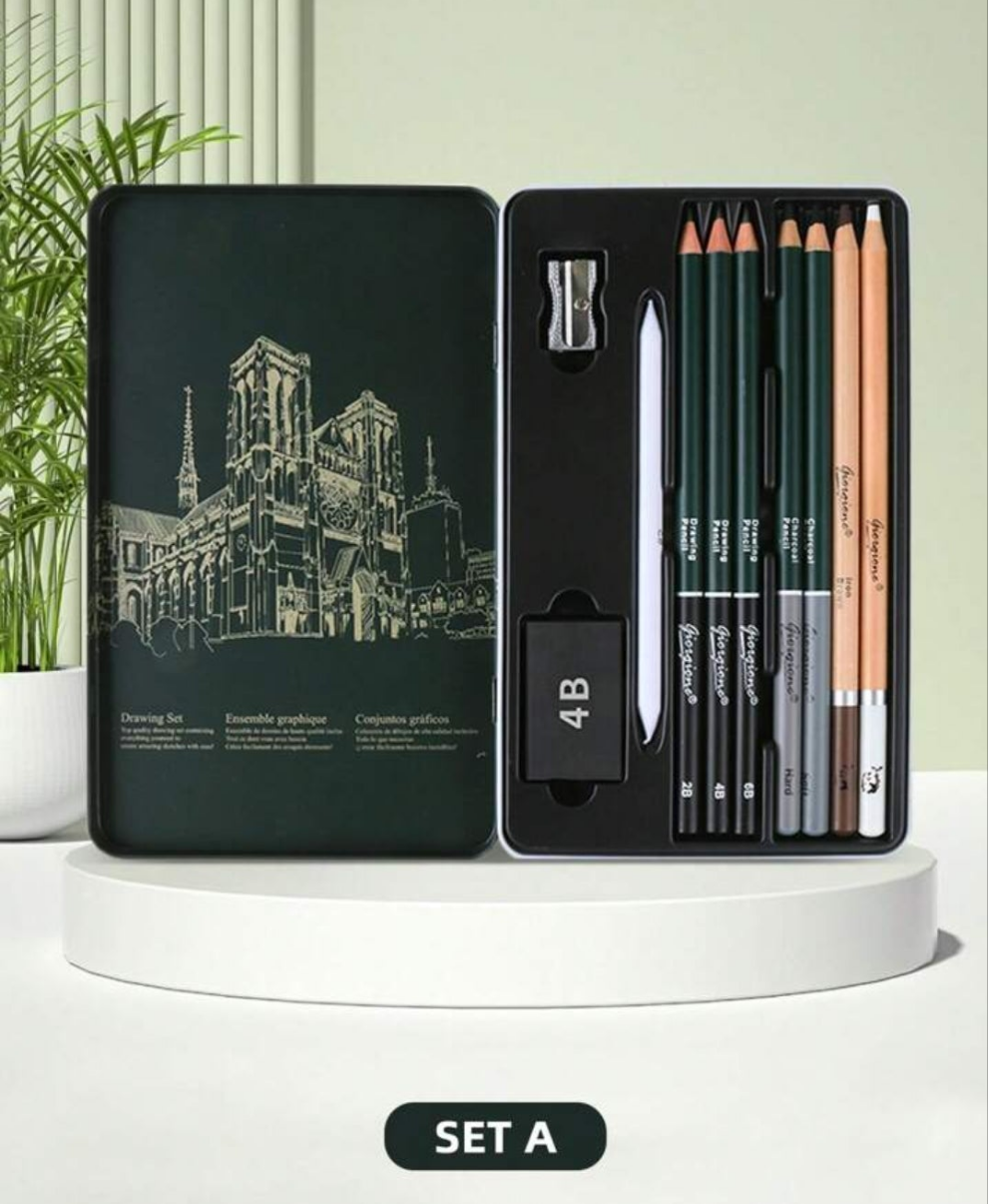 Art Supplies Set - A 10/12/19/27-Piece Sketching Pencil Set, Complete With A Portable Metal Box And Drawing Pencils, Perfect As An Essential Item And Gift For Art Students And Amateurs. Wood