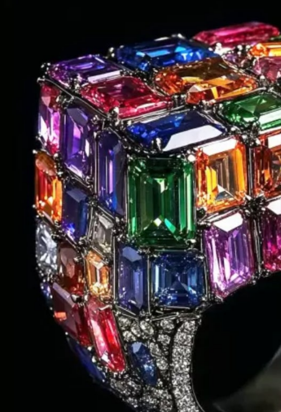 18ctw Emerald Cut Multicolor Sapphire Allover-set Cocktail Ring 925 sterling silver
