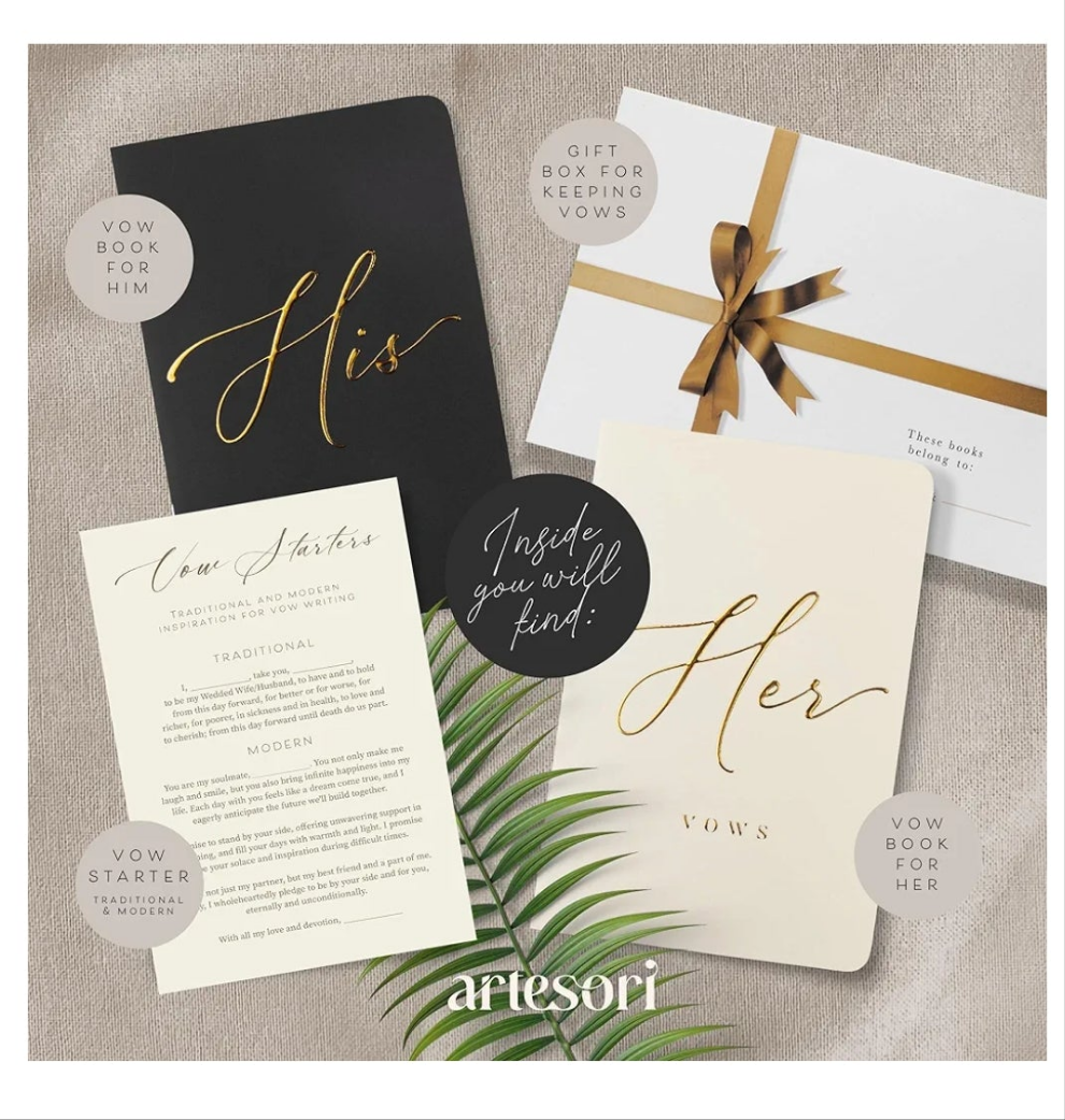 Wedding Vow Book for Her & Him, Soft Touch, Gold Foil Engraving, 28 Lined Pages, Wedding Vow Books His and Hers, Wedding Essentials, Wedding Registry Ideas, His and Hers Gifts
