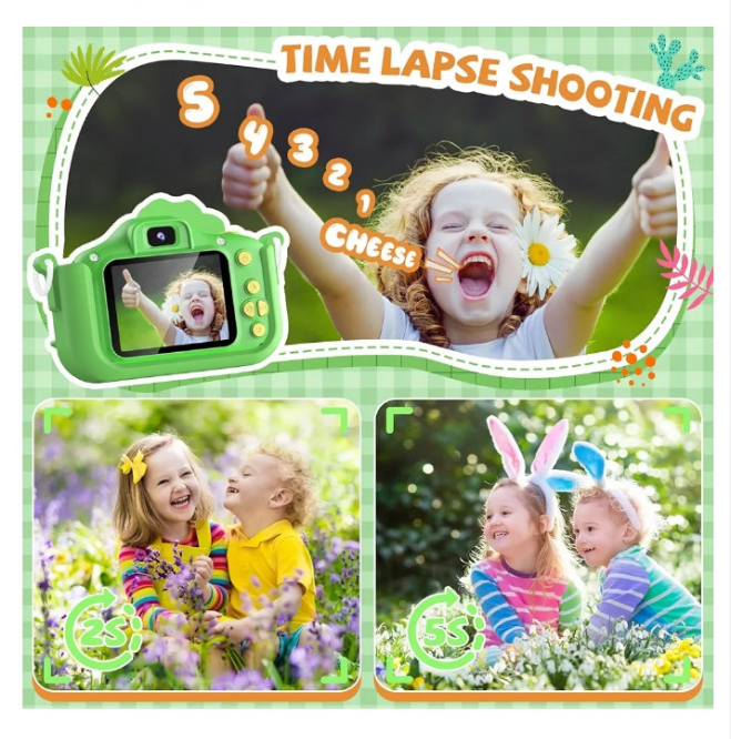 48MP Kids Camera for Girls Boys 3-12, Video Selfie Camera-Christmas Birthday Dinosaur Gift for Toddler, HD Digital Camera Toy for Child with 32GB SD Card & Silicone Cover