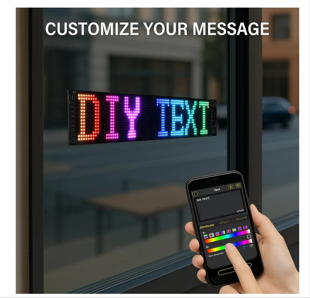 24''x5'' Programmable LED Sign with Bluetooth Control, Flexible Scrolling LED Signs for Business, Custom Text & Adjustable Brightness & IP65 Waterproof, USB 5V Digital Sign for Car Store Bar Hotel