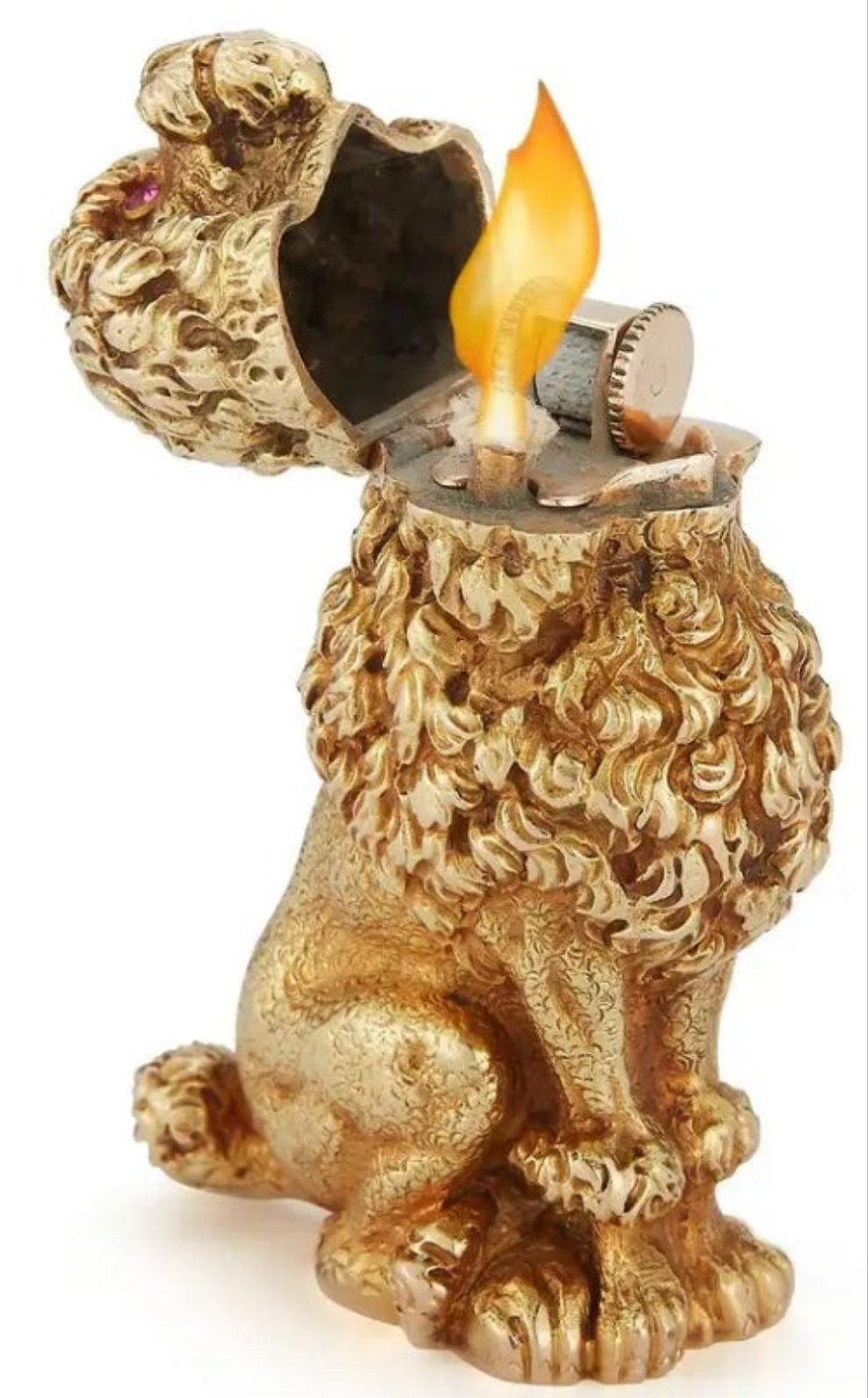 14k Gold Ruby Schlumberger Gold Poodle Lighter circa 1950s