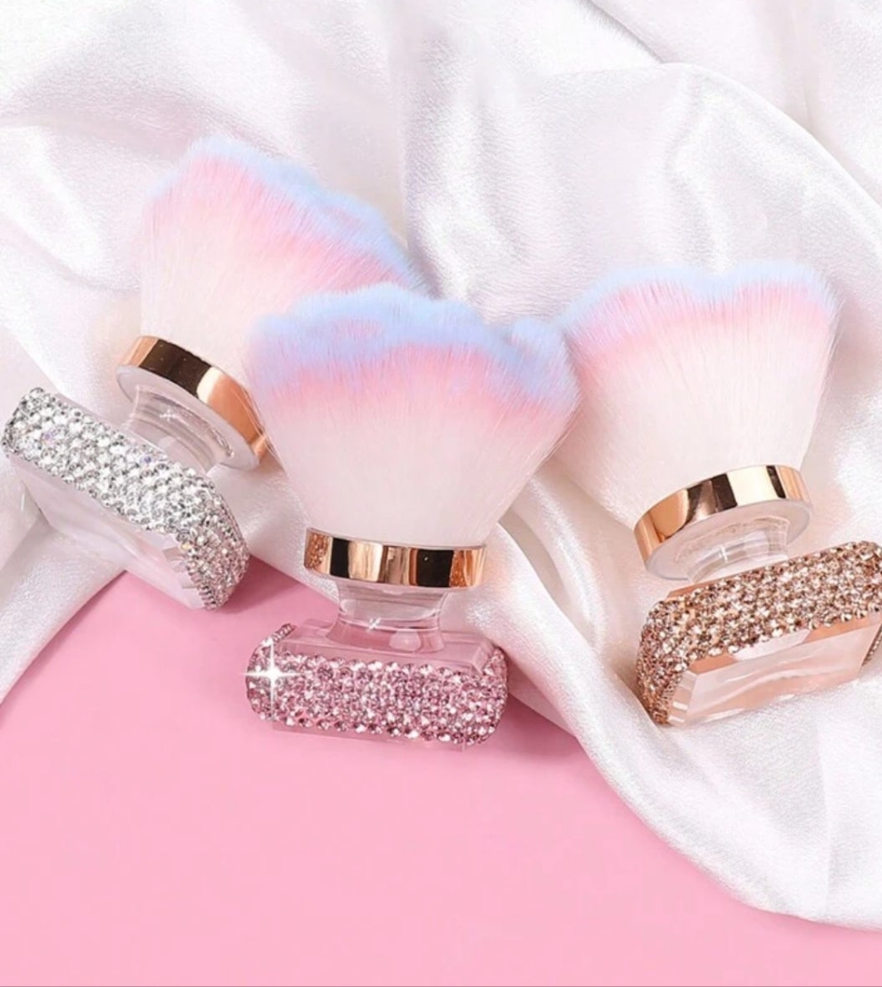 1pc Premium Rose Shaped Makeup Brush With Crystal Decoration, Foundation Blush Brush, Large Size Rose Shaped Nail Art Brush, Diamond Edge Dust Brush