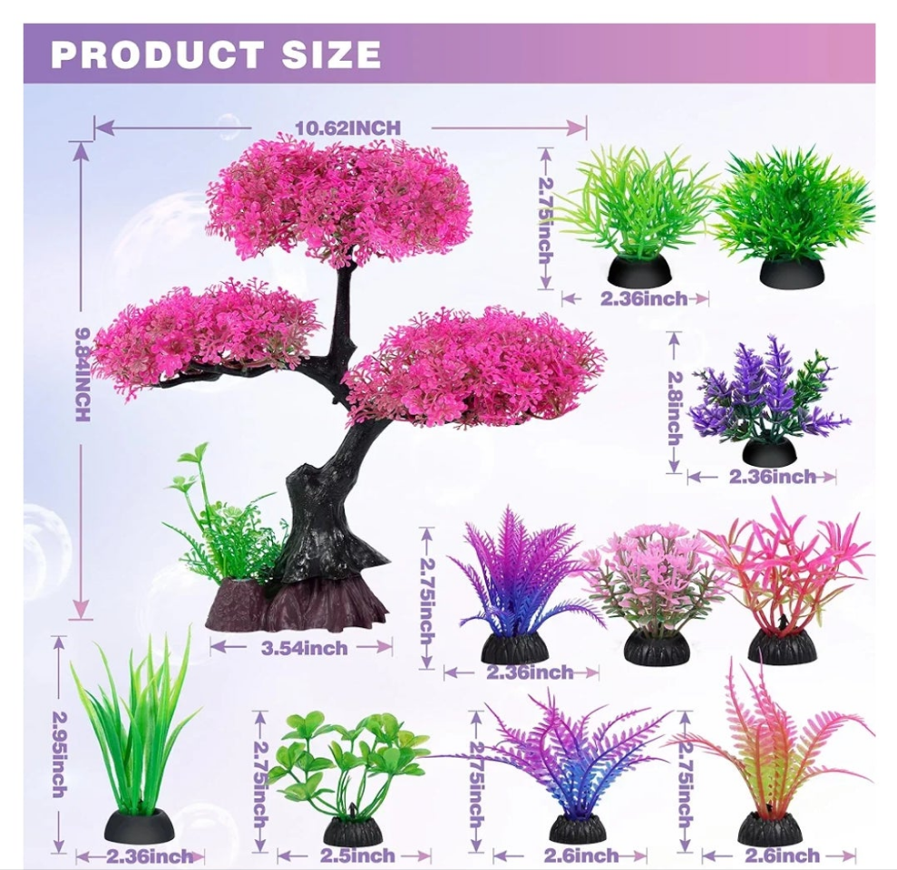 Aquarium Artificial Plastic Plants Decoration, Aquarium Tree Decor Set, Goldfish Betta Fish Tank Decorations Hides Accessories