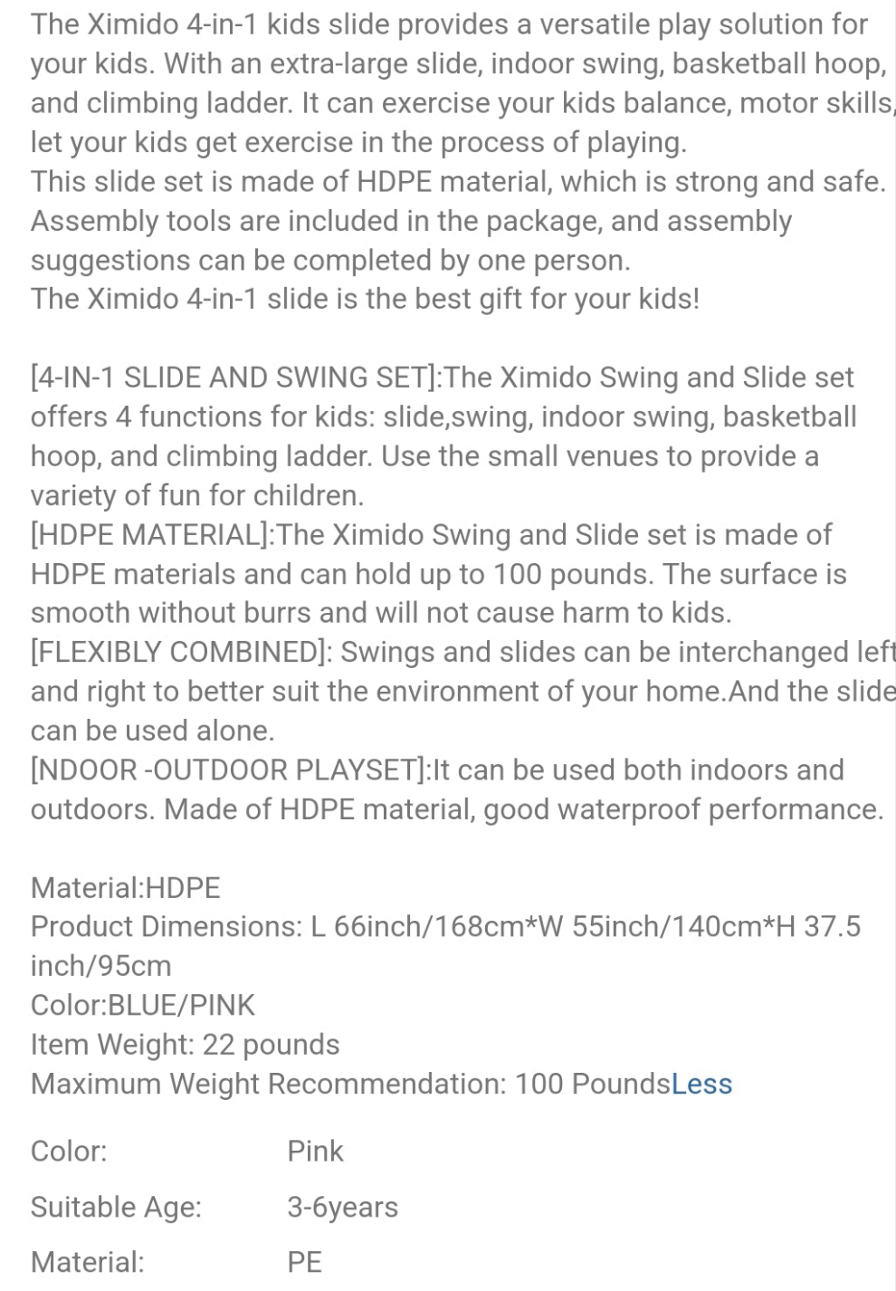 4 In 1 Kids Swing And Slide ,Indoor Outdoor Playground For Children Baby Swing Set With Slide, Basketball Hoop For Boys And Girls