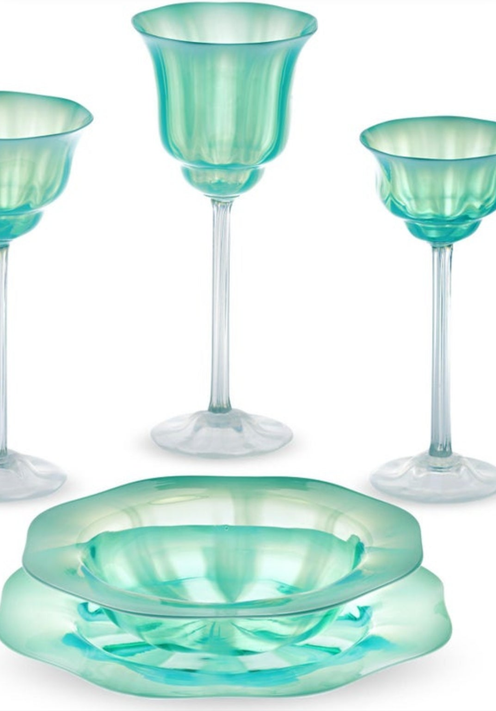 Louis Comfort Tiffany Pastel Favrile Glass Dinnerware 60 pieces