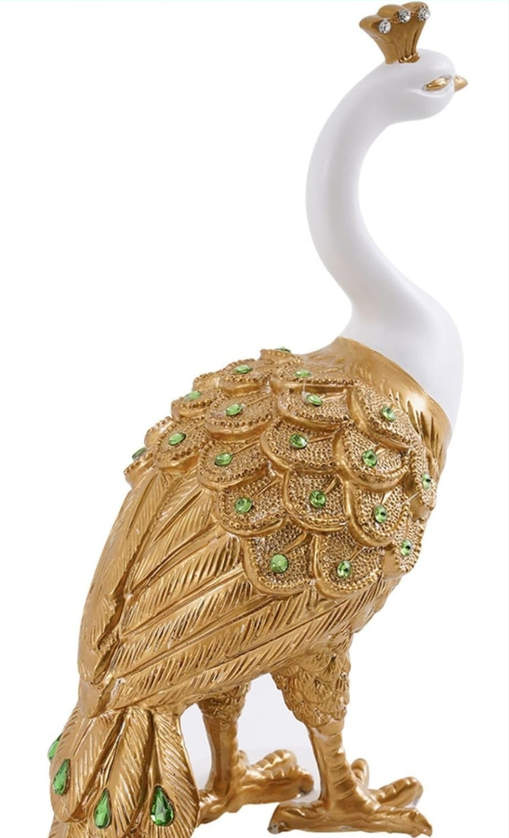 27.6" Decorative Peacock Statue Large Glam Animal Sculpture Resin Crafts Home Decor for Art Ornament (White & Gold)
