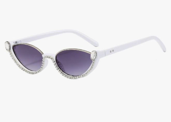 Fashion bling Rhinestone Cat Eye Sunglasses for Women Retro Narrow Cat-eye Diamond Sun Glasses Vintage Style Tinted Lens