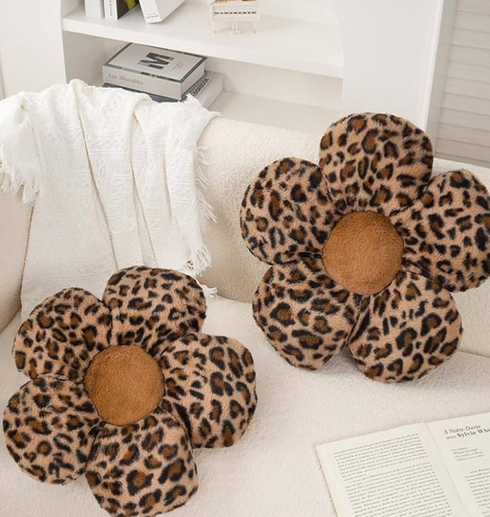 2 Pcs Cute Leopard Plush Pillow Furry Flower Stuffed Pillows Pillow Home Decorative Pillow for Bed Couch Living Room Decor