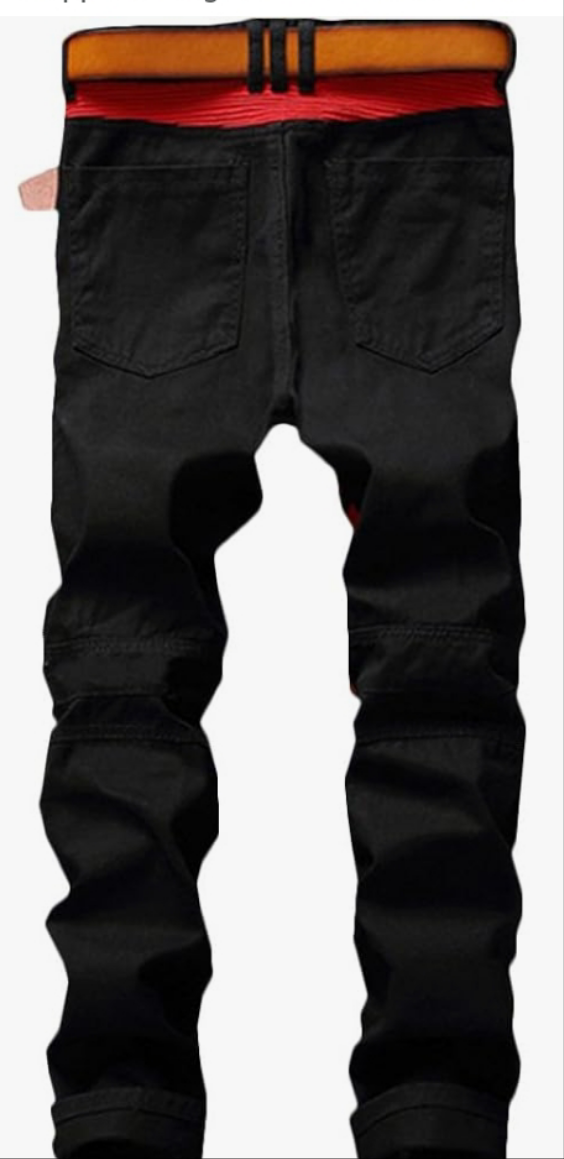 Men's Ripped Straight Slim Moto Biker Jeans