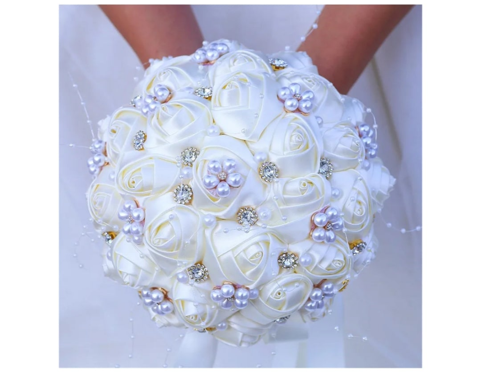 Handmade Rhinestone Bridal Bouquet,Crystal Wedding Round Tossing Bouquet,Artificial Flower Bunch for Bride Bridesmaid