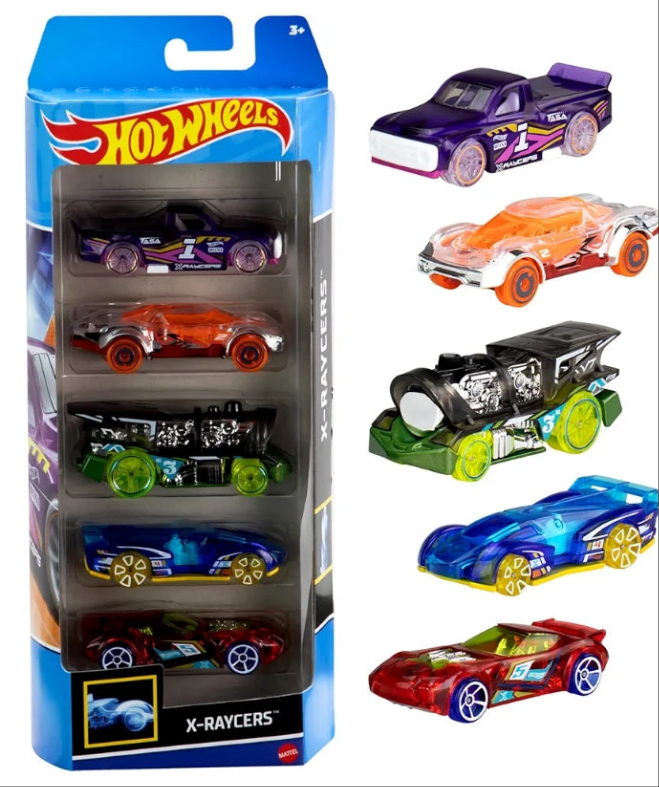 Hot Wheels 1:64 Scale Die-Cast Toy Cars 5-Pack, Set of 5 Toy Race Cars, Hot Rods, Character Cars, Rescue or Pick-Up Trucks (Styles May Vary)