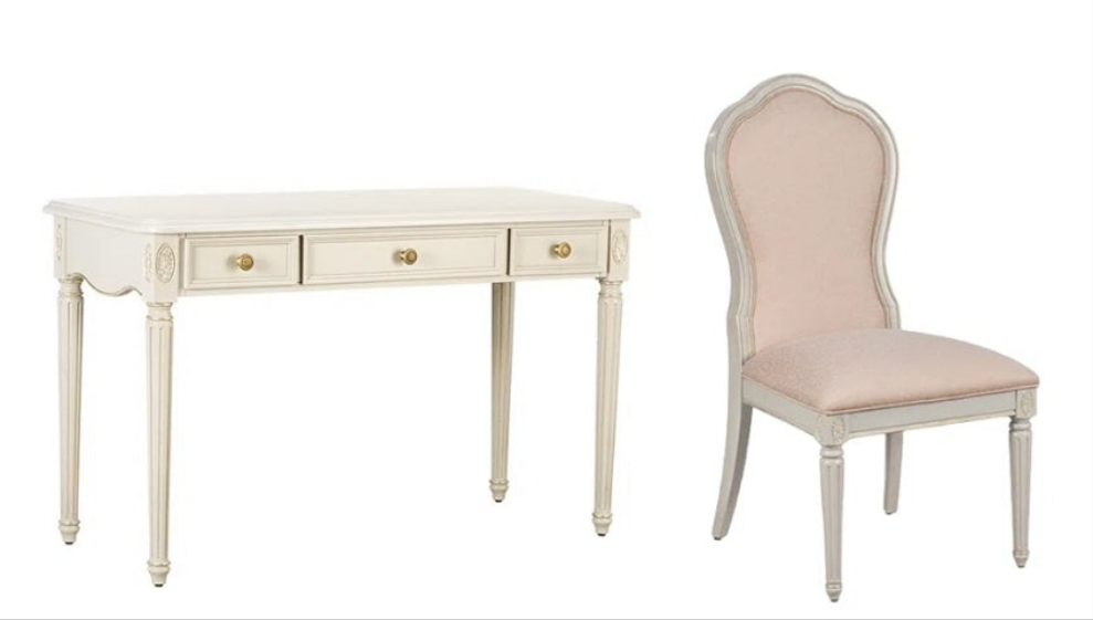 Gorgeous Pink Gold and White Chair and Desk Office Set 2 pieces