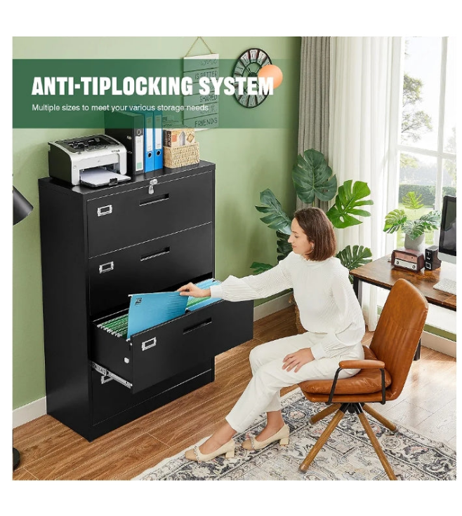 4 Drawer File Cabinet with Lock, Metal Lateral Filing Cabinet Wide Office Organization Storage for Home Office Hanging Letter/Legal/F4/A4 (White-Requires Installation