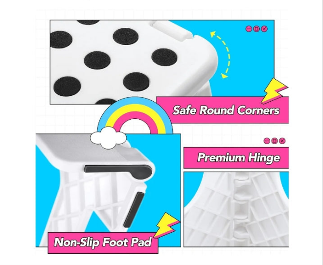 Folding Step Stool,11 Inch Non-Slip Foldable Step Stools for Kids and Adults,Portable Foldable Step Stool Lightweight Small Folding Stool with Handle for Kitchen Bathroom in White,1 Pack