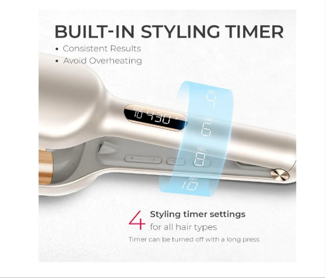 Curling Iron Hair Crimper Waver Beach Waves Curling Wand, Ionic Deep Waver Hair Curler Tool with Ceramic 3 Barrel for Women, Dual Voltage, Anti-Scald, Easy to Use, Pink, 1.25 Inch