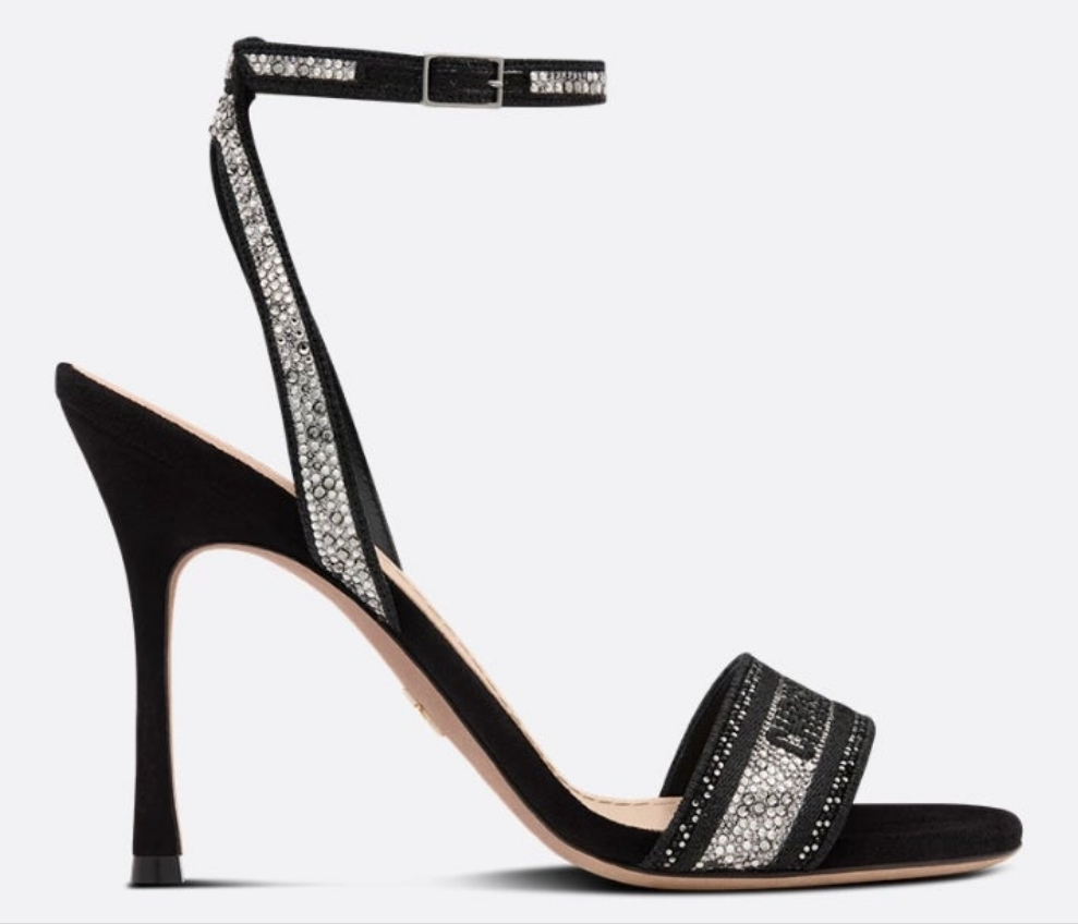 Dior Dway Heeled Sandal
Black Cotton Embroidered with Thread and Silver-Tone Strass