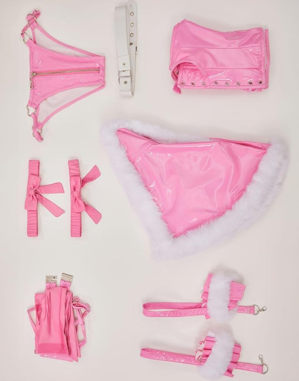 Lingerie Pink Bowknot Gift Style Cosplay Lingerie Set and Hooded Cape Cocomoney Package: cape, top, corset, panty, belt, hand accessory*2, leg ring*2