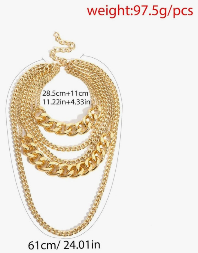 Chunky Gold Necklaces for Women,Multilayer Punk 80s Hip Hop Necklace,Layered Cuban Link Chain Statement Necklace 90s Freaknik Outfit Accessories for Women