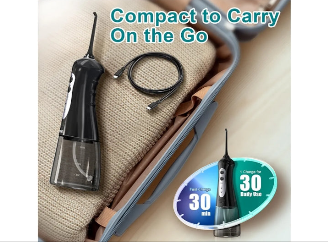 Water Dental Flosser Teeth Pick - Fast Charge Cordless Teeth Cleaner, 3 Modes Portable Oral Irrigator, IPX7 Waterproof Electric Water Dental Flosser for Tonsil Stone, 300ML Tank, Home Travel