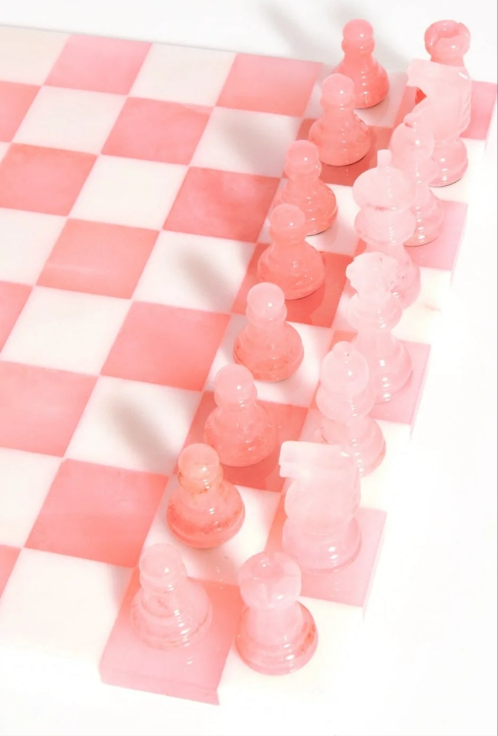 Magenta/White Large Italian Alabaster Chess Set