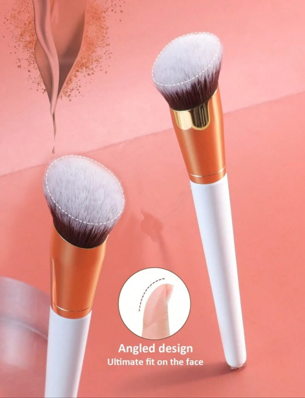 1pc Large Foundation Brush With Circular Oblique Head, Professional Synthetic Hair Makeup Brush For Contouring