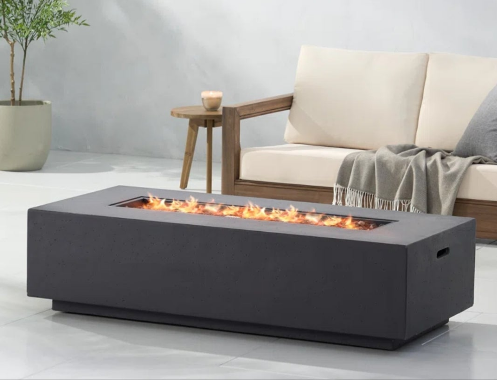 Rectangle Concrete Propane Smokeless Fire Pit Table with Hidden Fuel Tank with storage cover