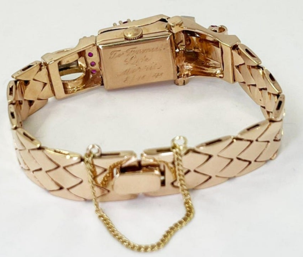 Stunning Retro Rose Gold, Diamond, and Ruby Manual Watch 0.18k