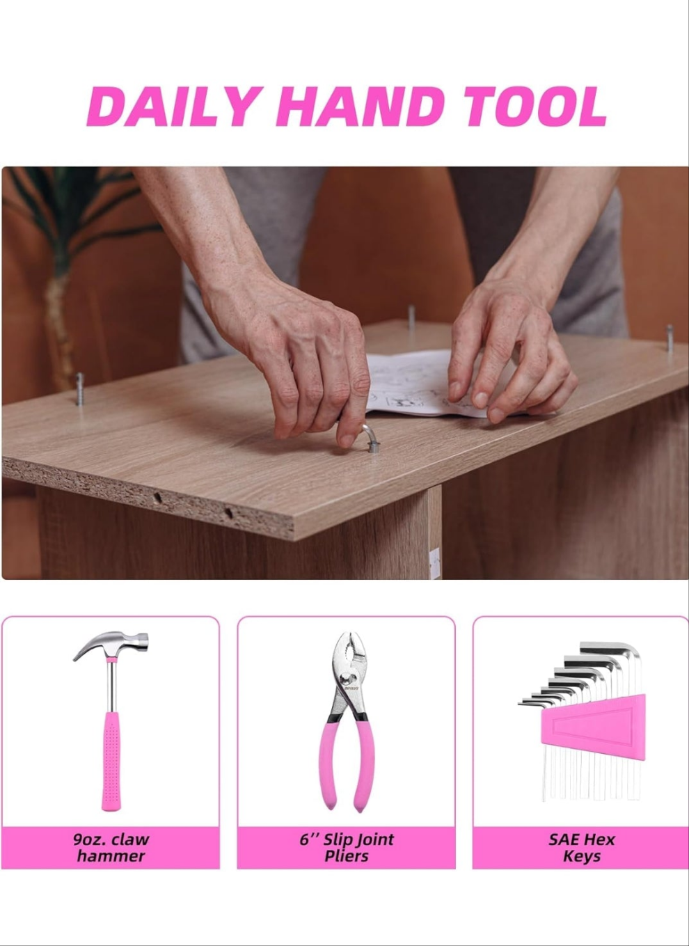 Tool Set Pink-40 Piece - General Household Hand Tool Kit with Plastic Toolbox Storage Case(Pink)