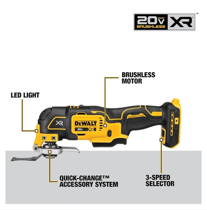 DEWALT 20V MAX XR Oscillating Tool Kit, 3 Speed, With Blades, Battery and Charger Included