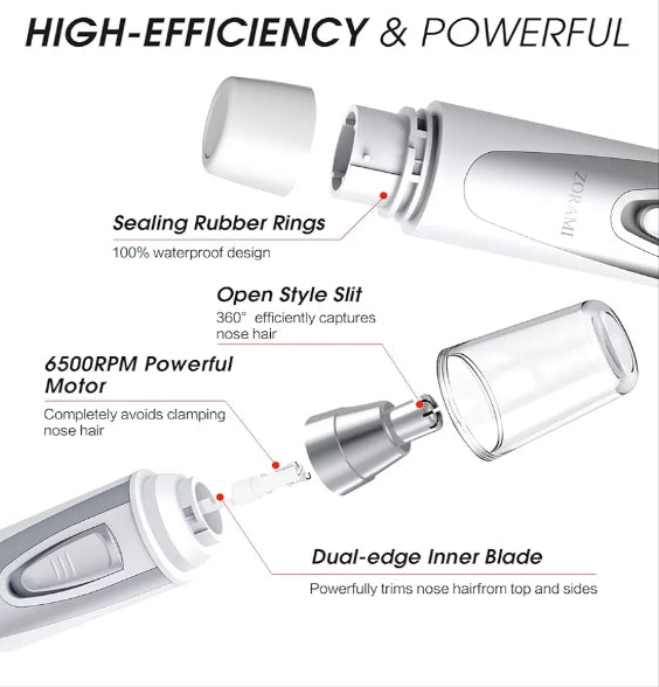 Ear and Nose Hair Trimmer Clipper - 2024 Professional Painless Eyebrow & Facial Hair Trimmer for Men Women,Battery-Operated Trimmer with IPX7 Waterproof,Dual Edge Blades for Easy Cleansing