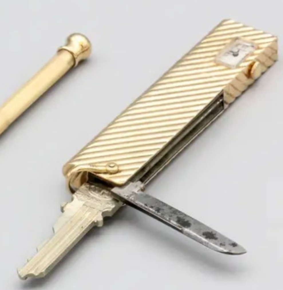 14k Gold Verdura Gold Utility Knife and Key with Clock and Hidden Pencil and mystery key exciting