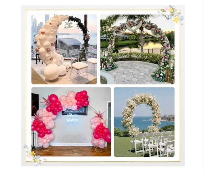 8ft Balloon Arch Stand,Round Backdrop Stand,Golden Circle Wedding Arch Frame for Wedding,Valentine's Day,Birthday,Party,Friends Gathering,Christmas,Garden Decoration