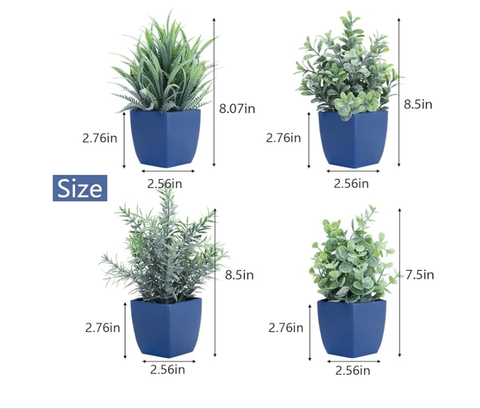 4 Pack Small Fake Plants in Pot Artificial Plant Indoor Eucalyptus Wheat Grass Ferns Rosemary Faux Greenery for Room Decor Home Office Desk Bathroom Kitchen Living Room Decorations