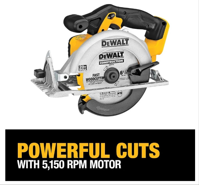 DEWALT 20V MAX Circular Saw, 6-1/2-Inch Blade, 460 MWO Engine, 0-50 Degree Bevel Capability, Bare Tool Only