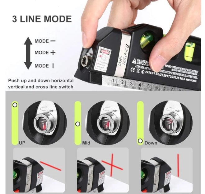 Laser Level Line Tool, Multipurpose Laser Level Kit Standard Cross Line Laser leveler Beam Tool with Metric Rulers 8ft/2.5M for Picture Hanging cabinets Tile Walls by AikTryee.