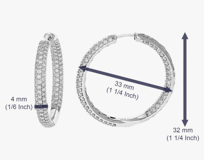 4 cttw Lab Grown Diamond Hoop Earrings for Women Round in .925 Sterling Silver Prong Set 1 1/4 Inch