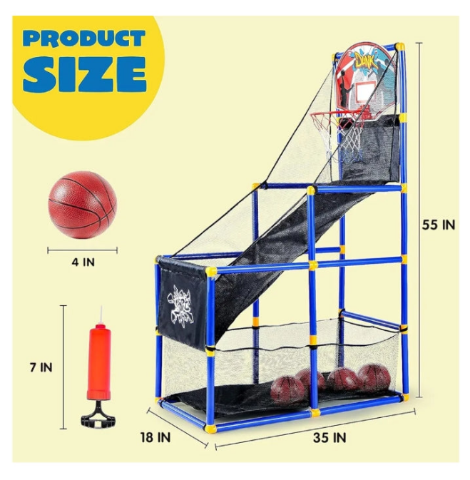 Arcade Basketball Game Set with 4 Balls and Hoop for Kids 3 to 12 Years Old Indoor Outdoor Sport Play - Easy Set Up - Air Pump Included - Ideal for Competition