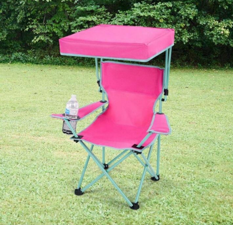 Kids Canopy Chair With Safety Lock (125 Lb. Capacity), Pink green metal plastic fabric