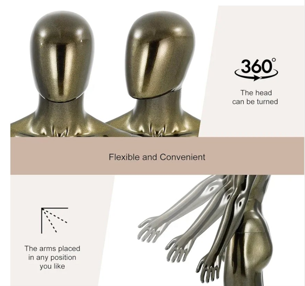Mannequin Dress Form Display - Manikin Torso Stand Realistic Full Body Mannequin for Retail Clothing Shops, Halloween Christmas Cosplay (Silvery, Female or Male