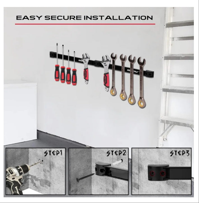 Magnetic Tool Holder Storage Organizer: 7-Piece Garage Wall Mount Rack Organization Strip Power Magnet Organizers Mounted Workbench Board Slatwall Van Hanger