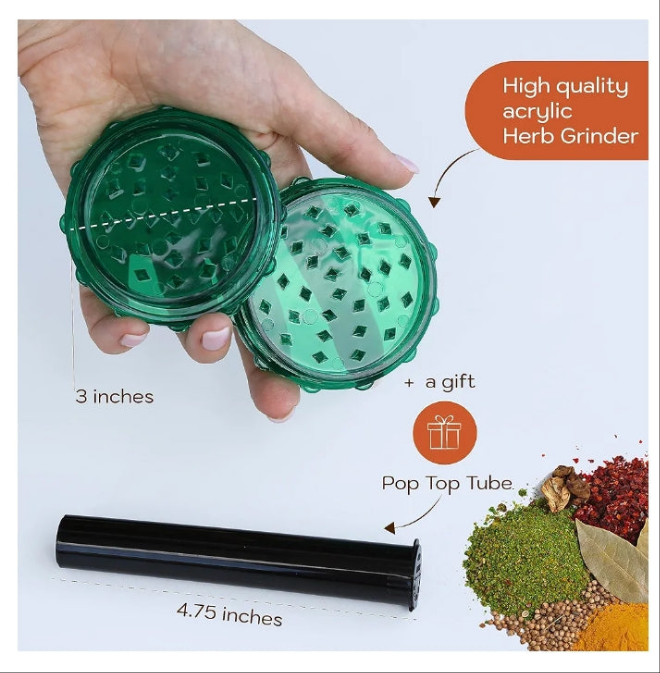 Acrylic Herb Grinder | Large 3 inch Black plastic grinder |
