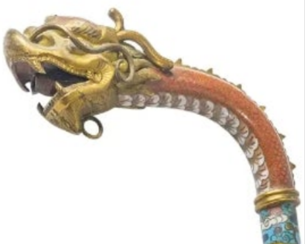 Rare 18th Century Chinese Cloisonne Enamel Gilt Bronze Dragon Cane Scepter
