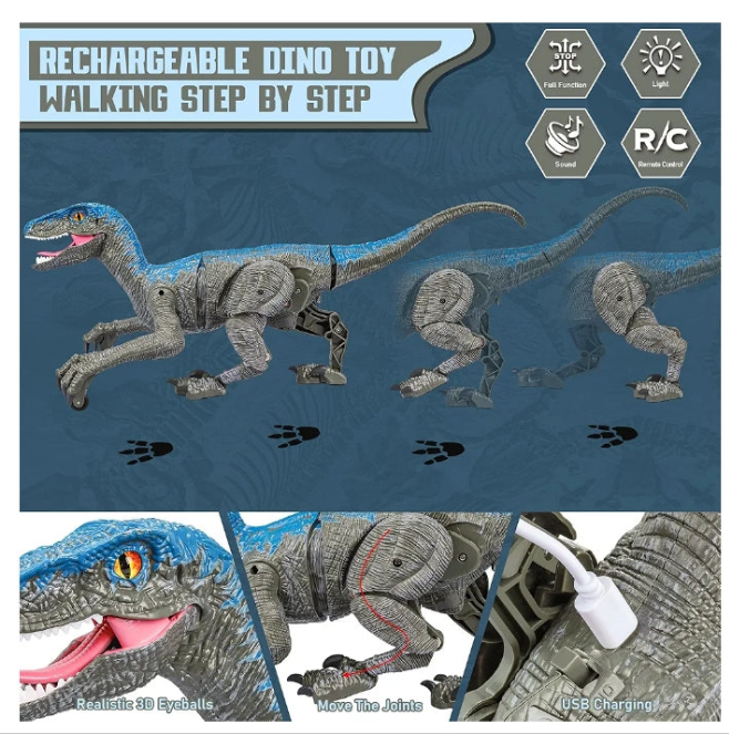 Remote Control Dinosaur for Kids,2.4G Electronic RC Toys Velociraptor with 3D Eye Shaking Head &Roaring Sounds,Indoor Toys for 5 6 7 8 Year Old Gifts