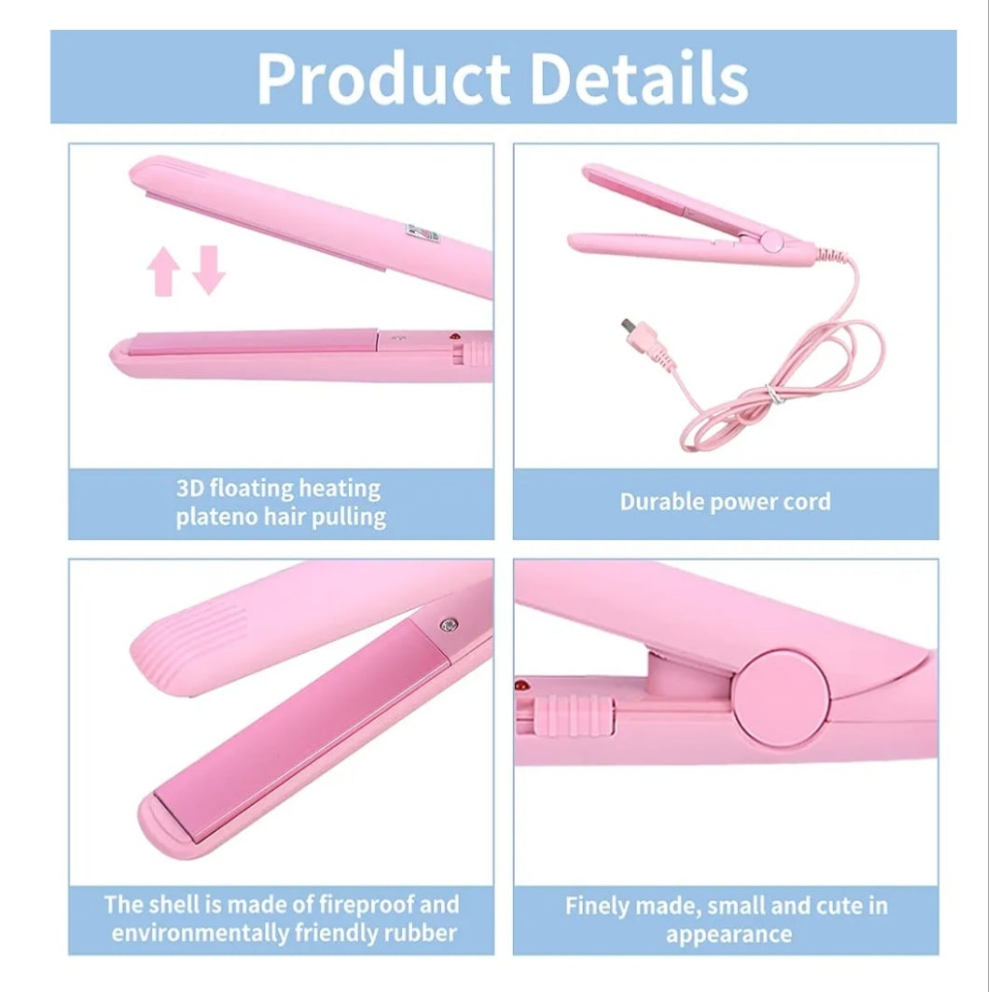 Hair straightener hot iron pink mini