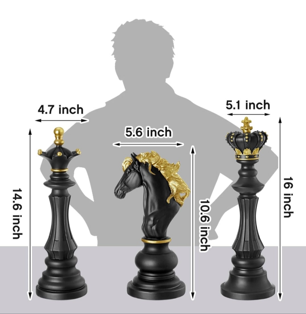 Chess Statue Decor Piece - 16" Tall Decorative Resin Sculpture - Large Game Figure Decoration Ornament for Home, Office, Study - White King